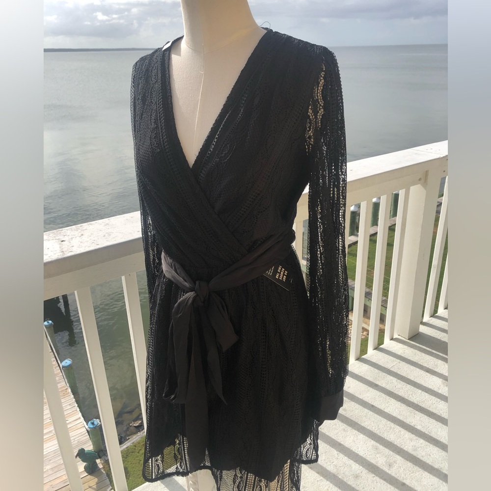 Express Lace Long Sleeve Tie Waist Mini Dress size xs